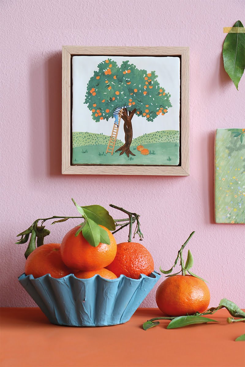 Storytiles Delft Blue Fruit Picking Fliese S 10x10 cm Ernte
