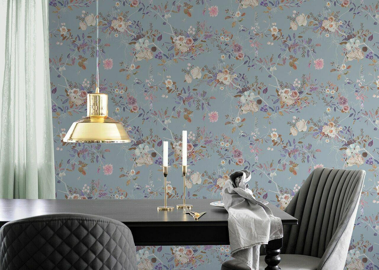Mineheart Wildflower Tapete Duck Egg Blau Blumen