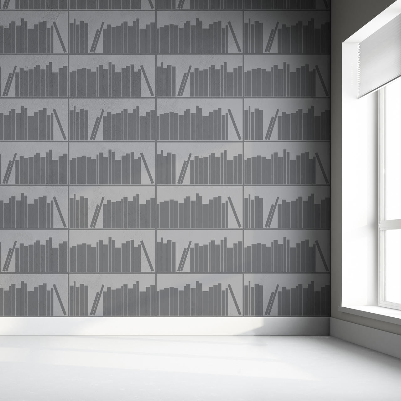 Mineheart Wallpaper Tonal Grey Bookshelf Tapete Rolle grau