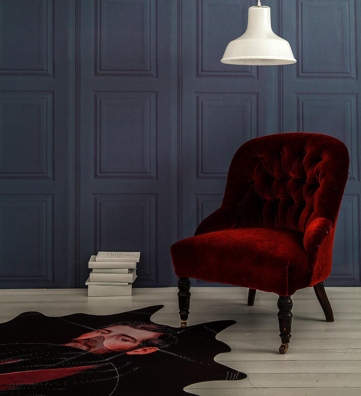 Mineheart Wallpaper Petrol Panelling Tapete Blau Paneel Rolle