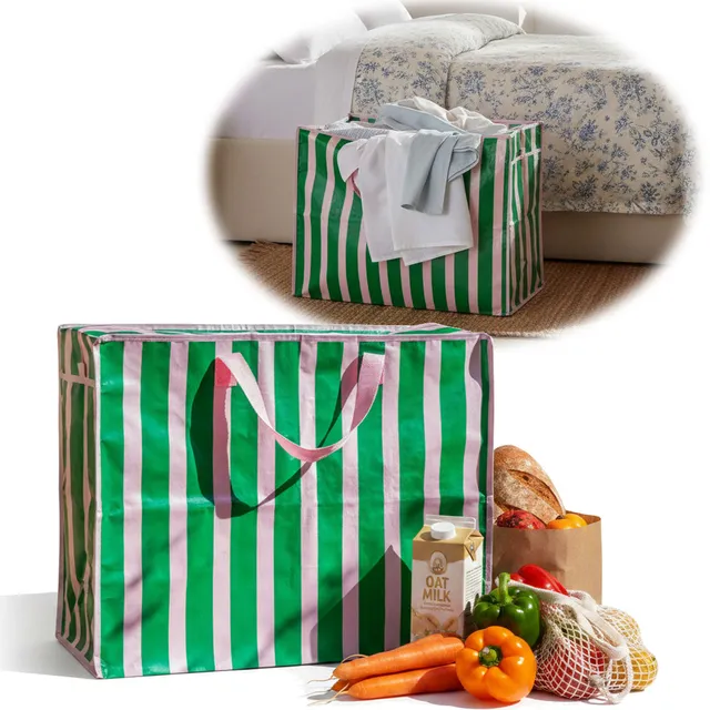 LS-LebenStil Shopper XXL Jumbo Bag 55cm Rosa Grün Gestreift