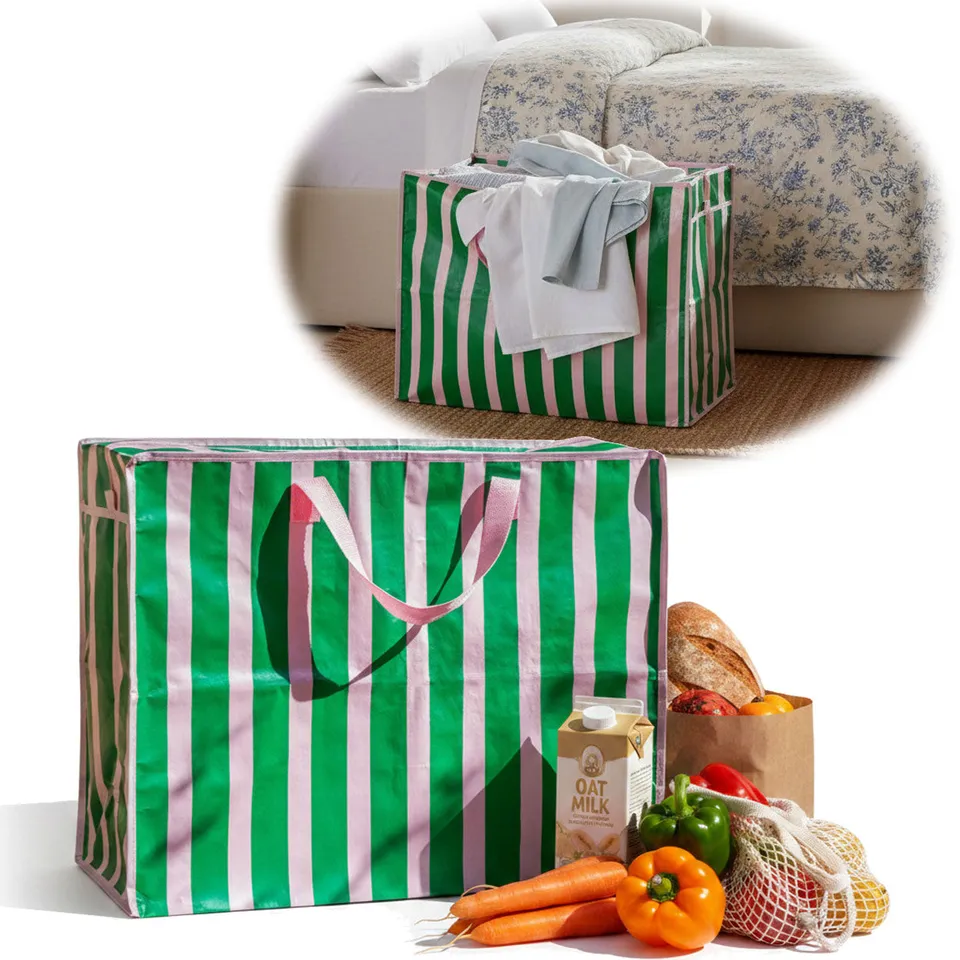 LS-LebenStil Shopper XXL Jumbo Bag 55cm Rosa Grün Gestreift