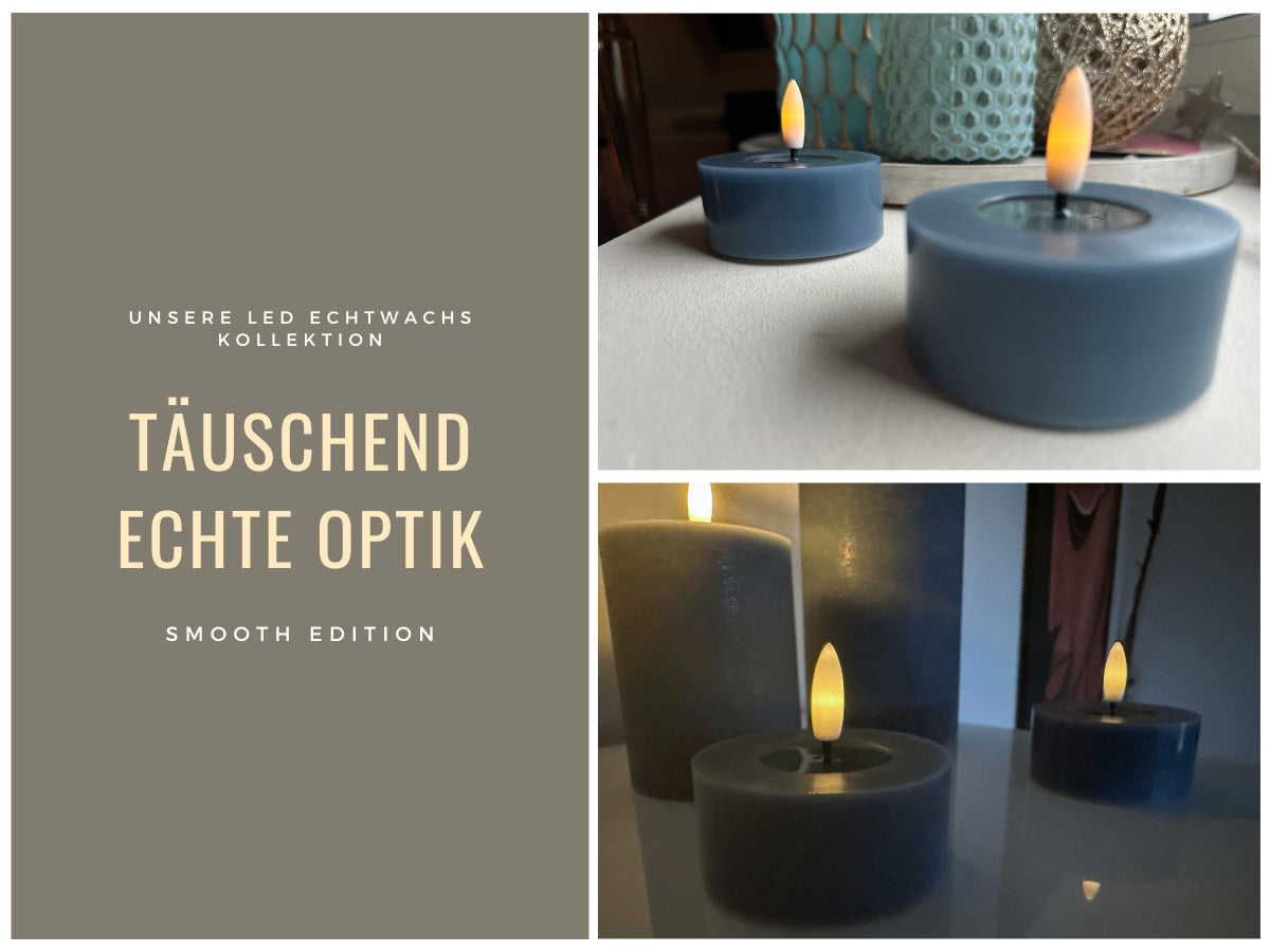 LS-LebenStil LED Teelichter Ribe Blau Echtwachs 2er 6,8cm