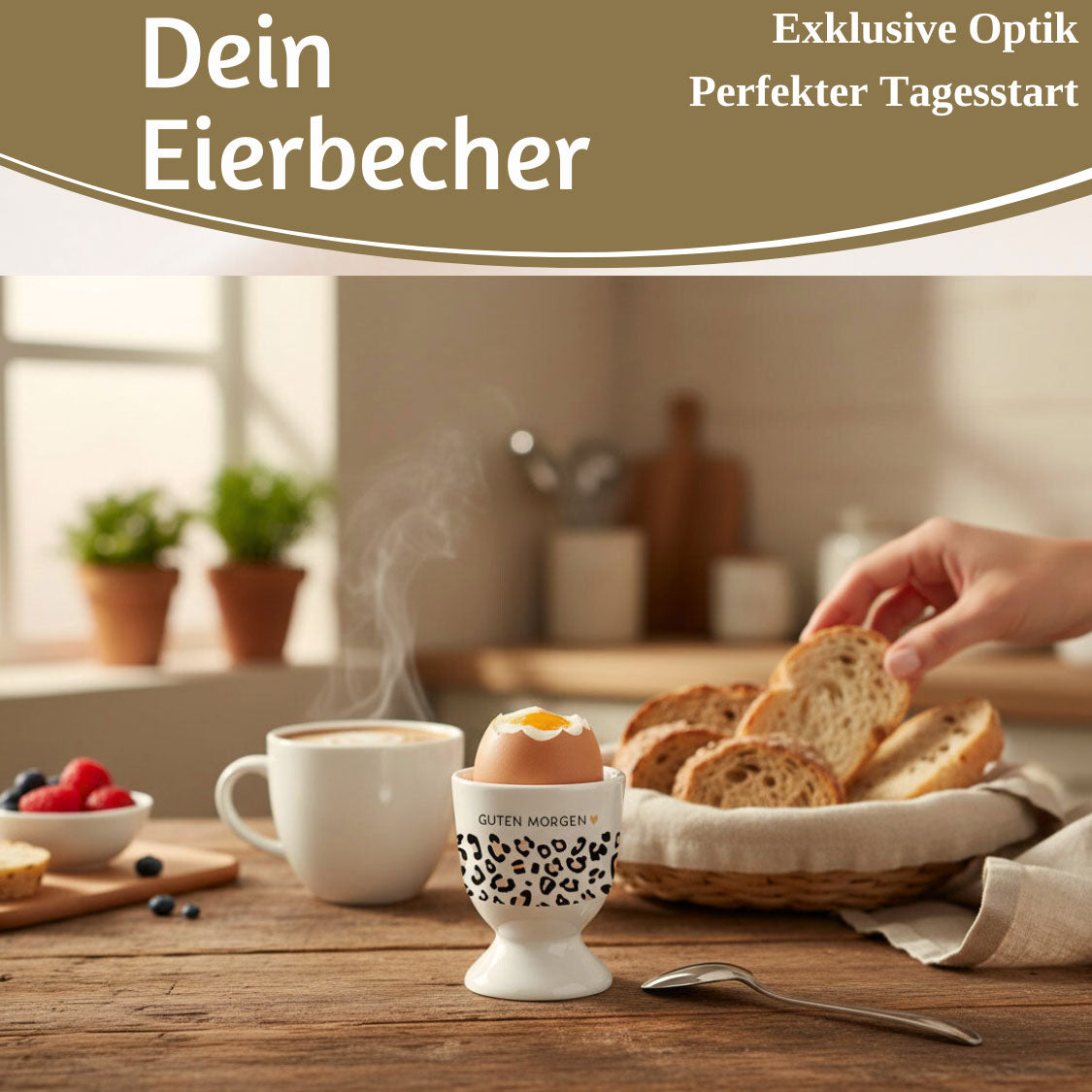 LS-LebenStil Eierbecher Porzellan Echt-Gold GUTEN MORGEN Leo