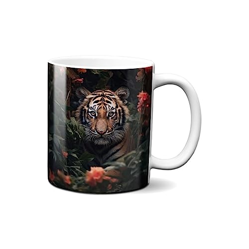 Hustling Sharks Wandbilder Tiger mit Rosen Tasse 330 ml weiß