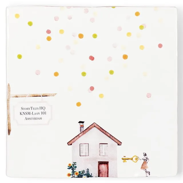 Storytiles Delft blue Hoera de sleutel Fliese S 10x10 cm Einzug