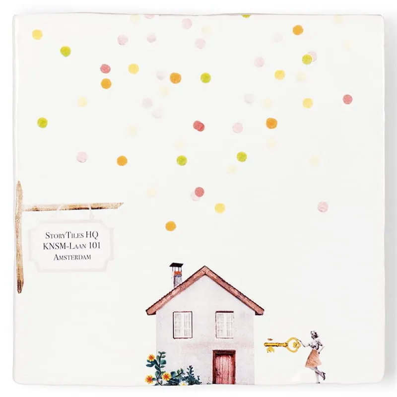 Storytiles Delft blue Hoera de sleutel Fliese S 10x10 cm Einzug