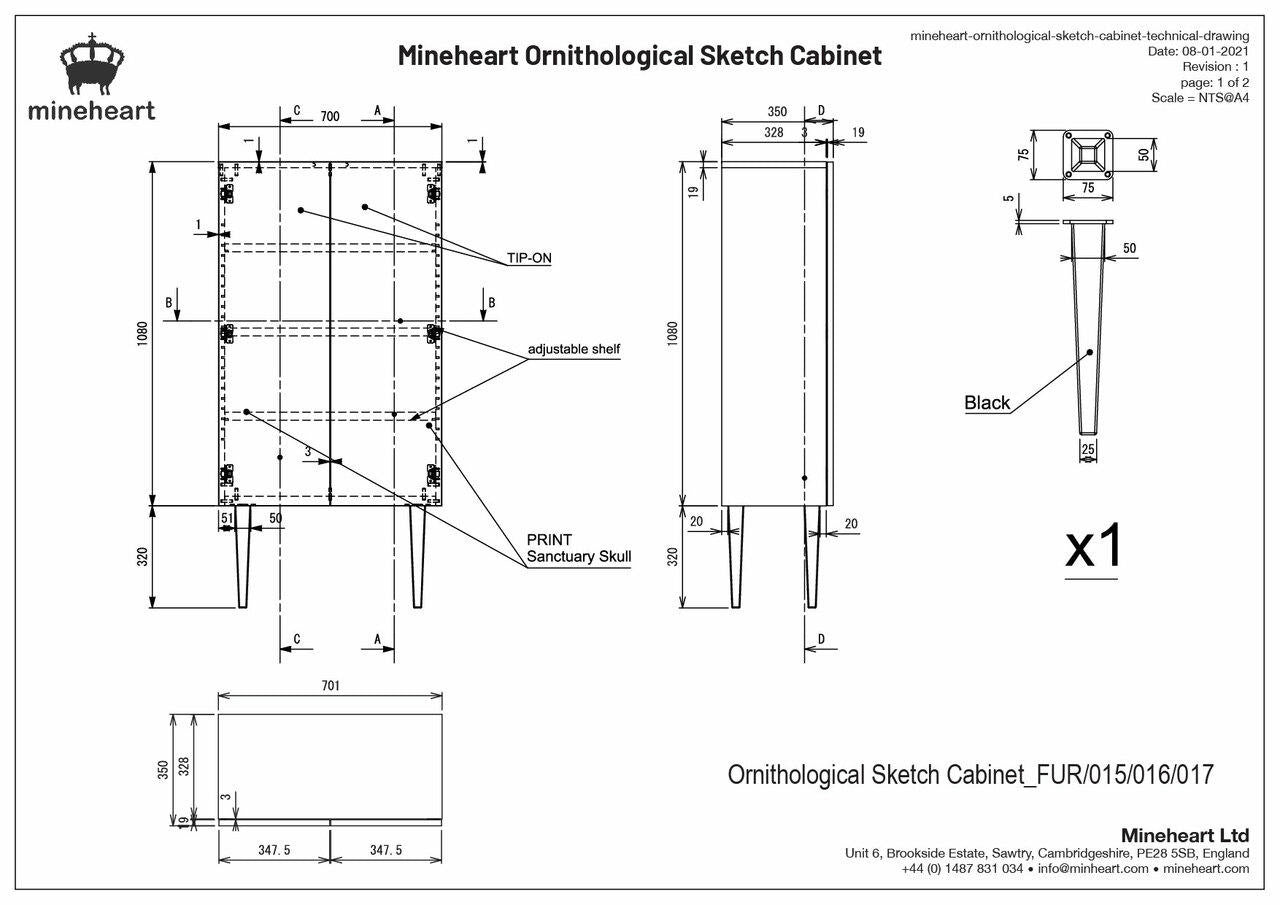 Mineheart Furniture Oak Ornithological Sketch Schrank Eiche
