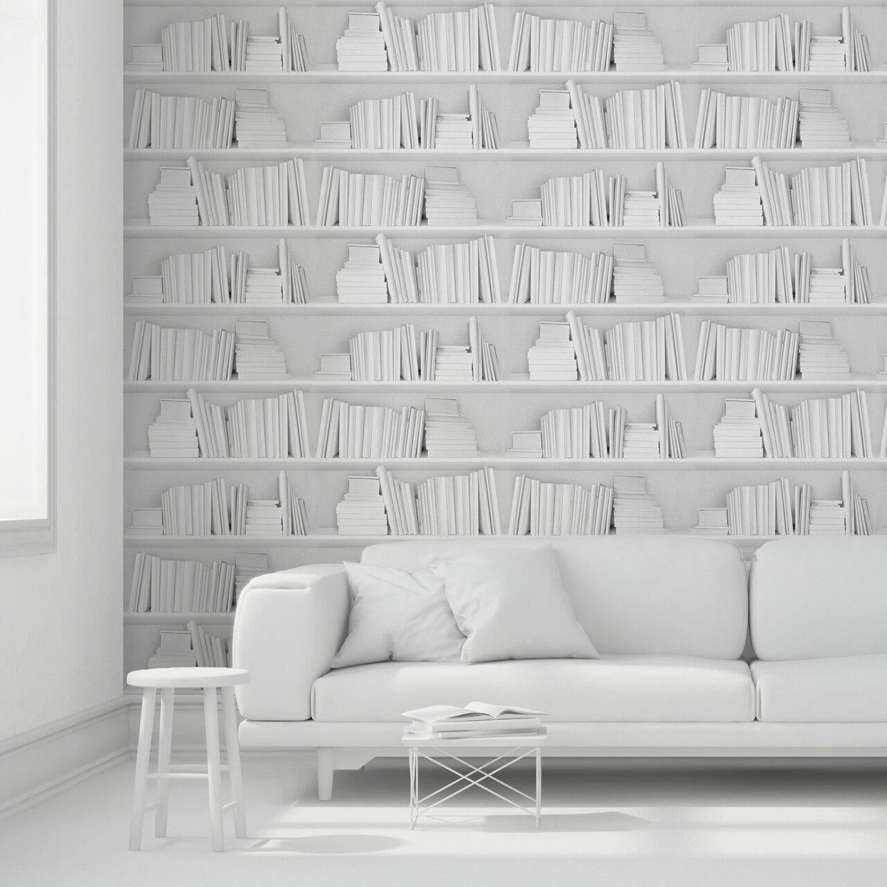 Mineheart White Bookshelf Tapete Weiss Rolle