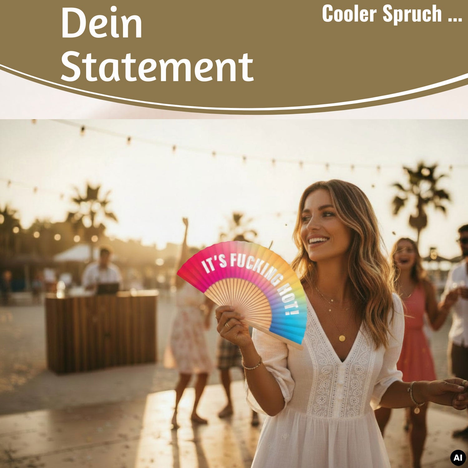 LS-LebenStil Shopper & Taschen Handfächer Holz Stoff bunt faltbar