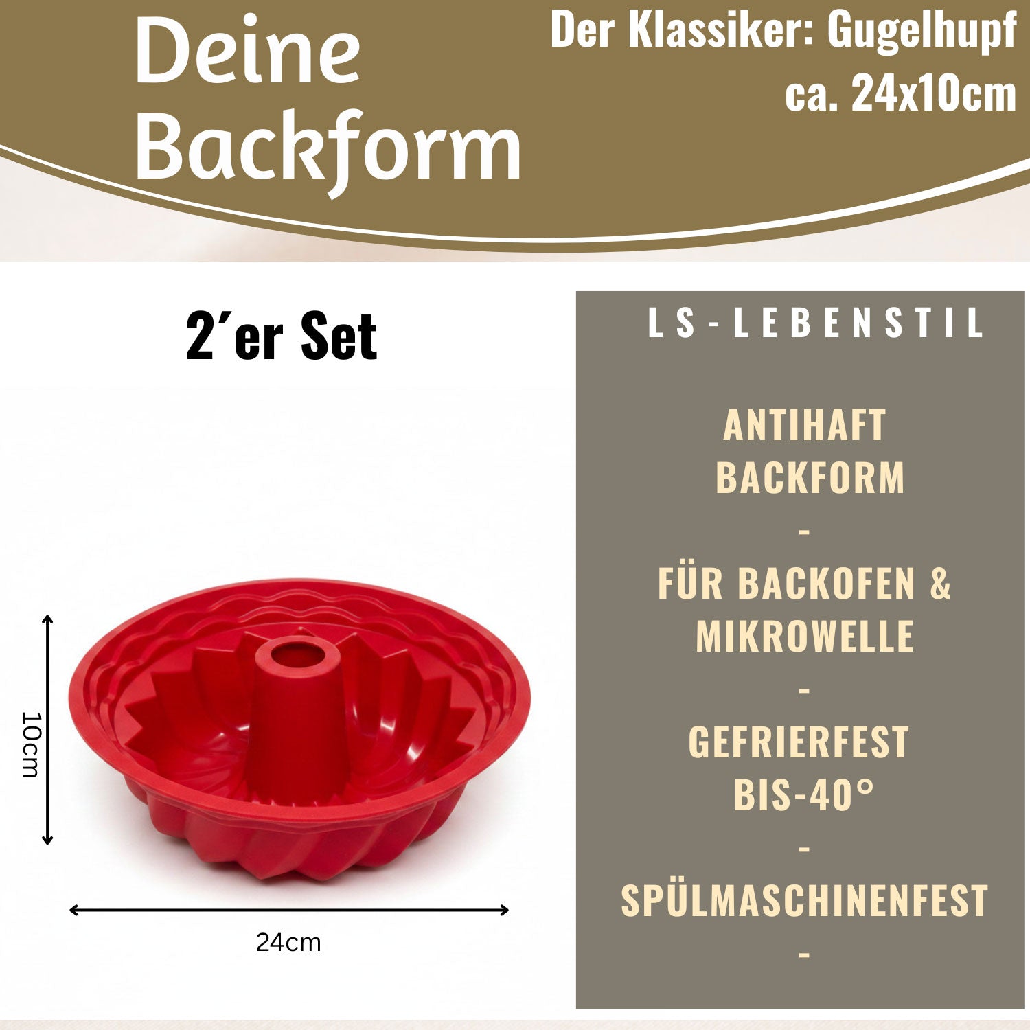 LS-LebenStil Gugelhupf Backform Silikon 24cm 2er Set rund