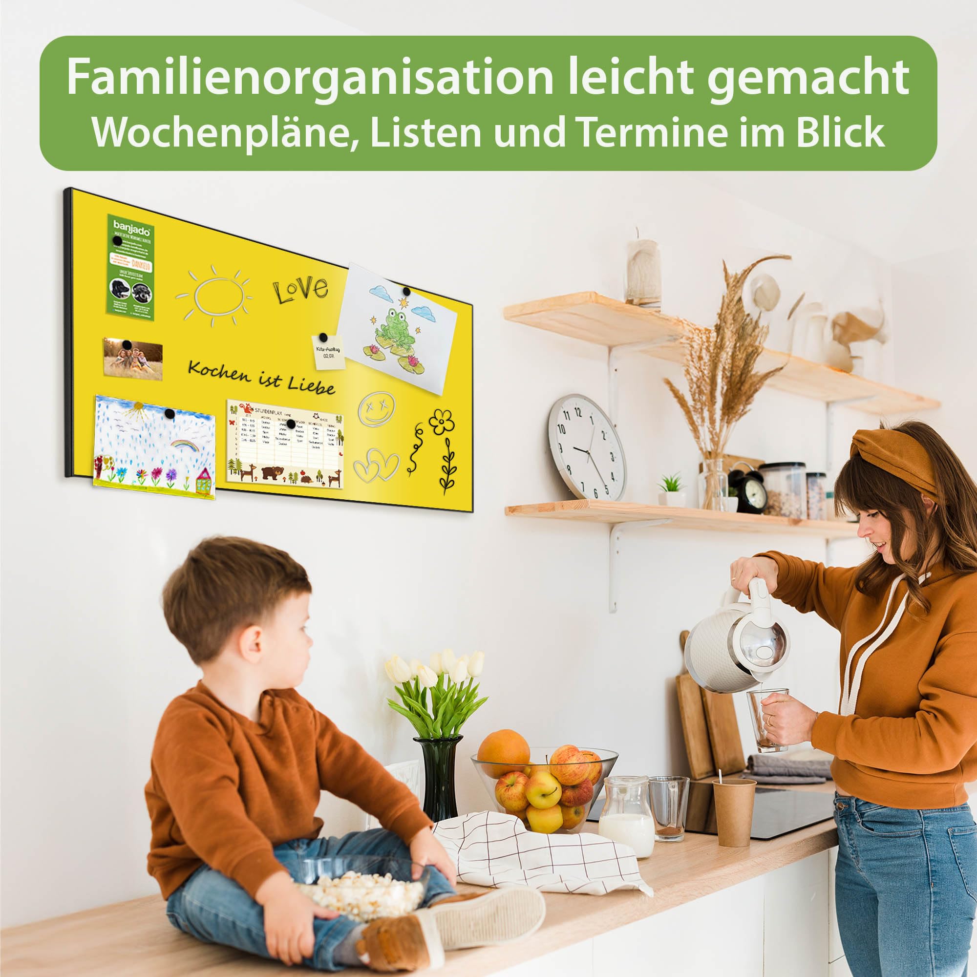 Banjado Magnettafel Metall 78x37cm Magnetwand Sonnengelb beschreibbar