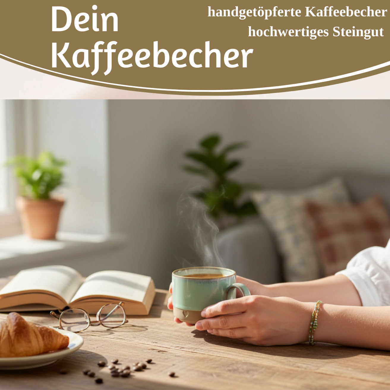 LS-LebenStil Tontasse Kaffeebecher 290ml Aqua Herz mattbraun