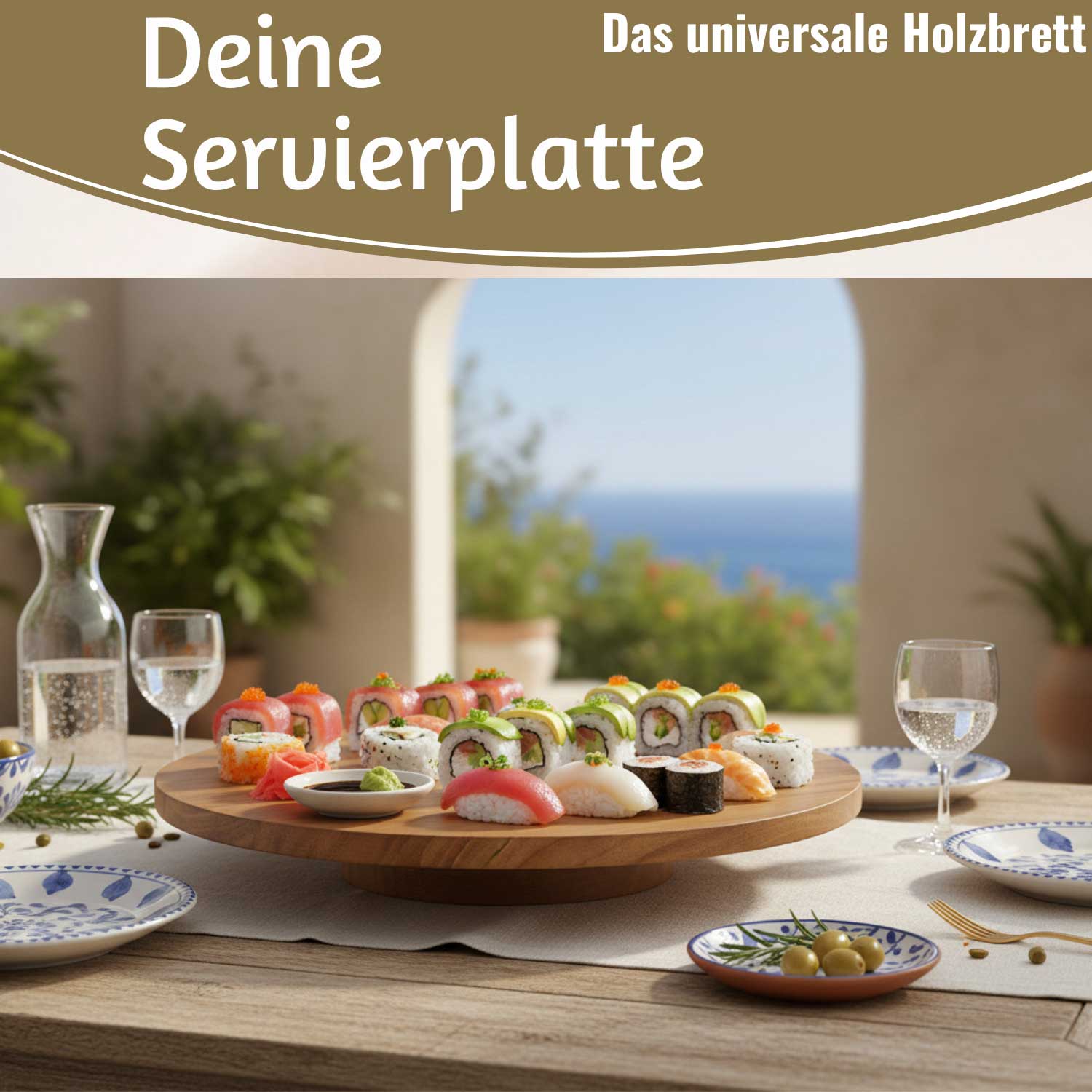 LS-LebenStil Küche & Haushalt Servierplatte Akazie drehbar 37cm