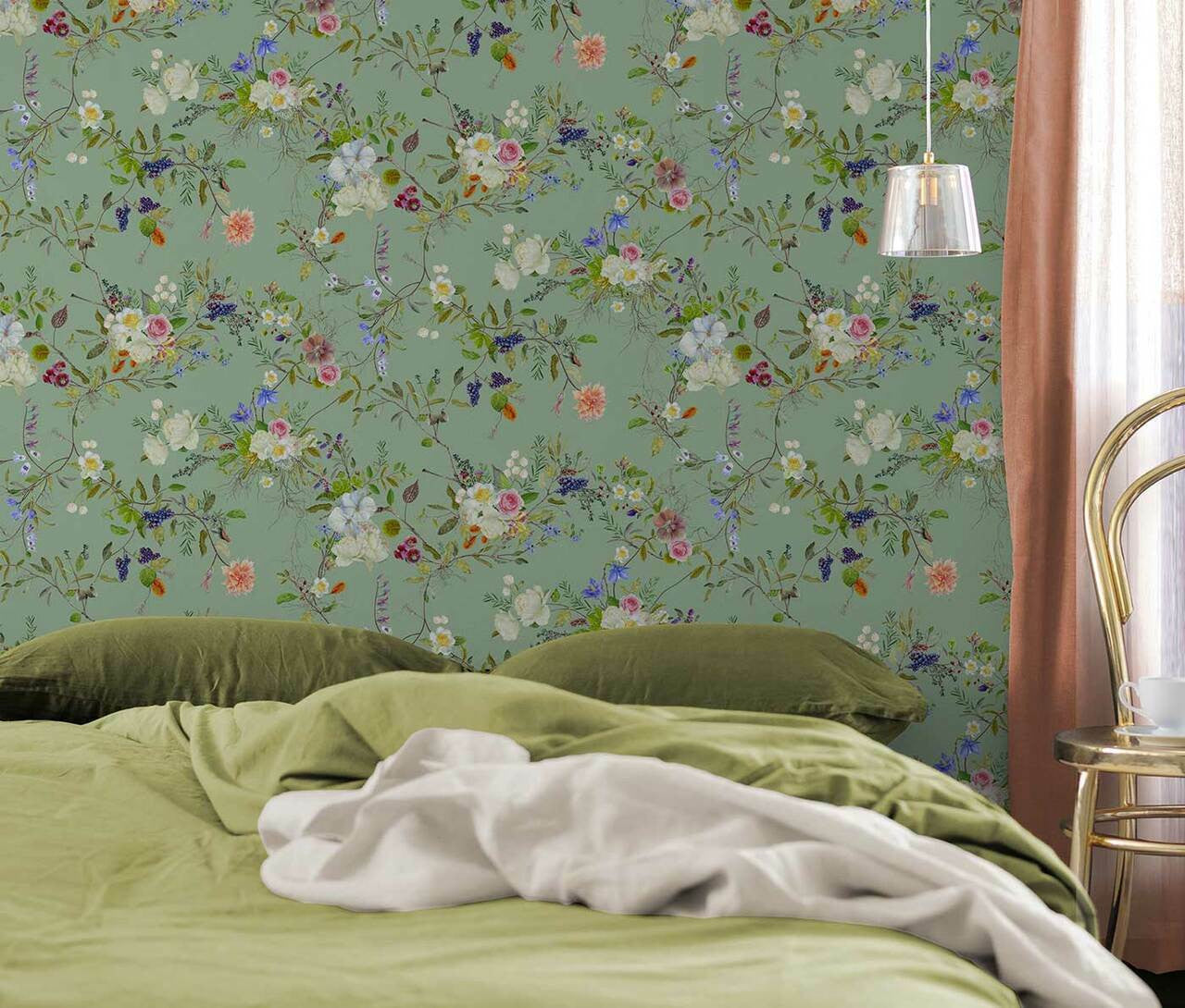 Mineheart Wildflower Pattern Tapete Erbsengrün Rolle