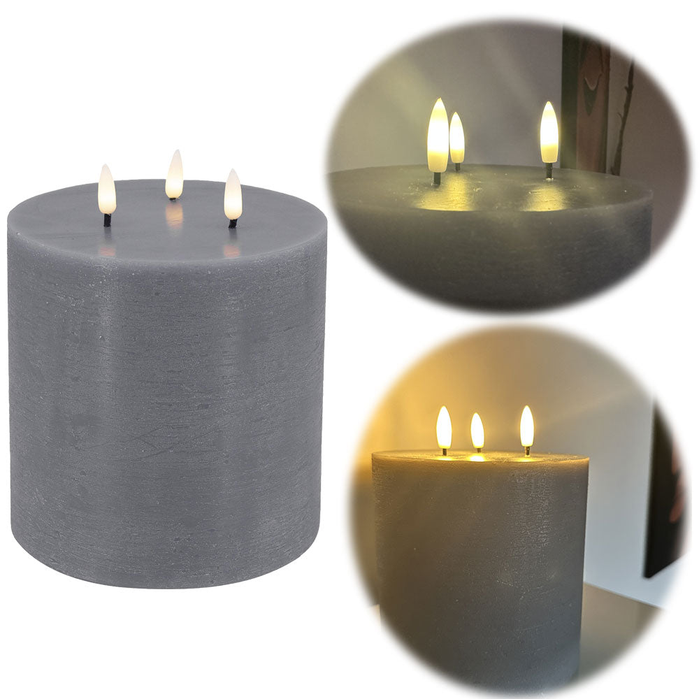 LS-LebenStil Möbel & Wohnen Ribe LED Kerze grau 15x15cm 3-Docht