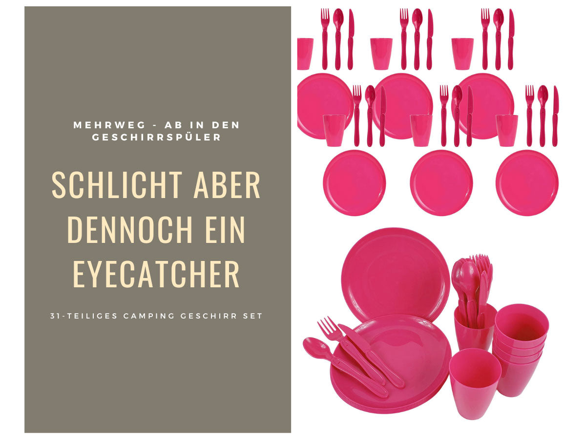 LS-LebenStil Picknick-Set 31-tlg rot Geschirr 6 Personen Mehrweg