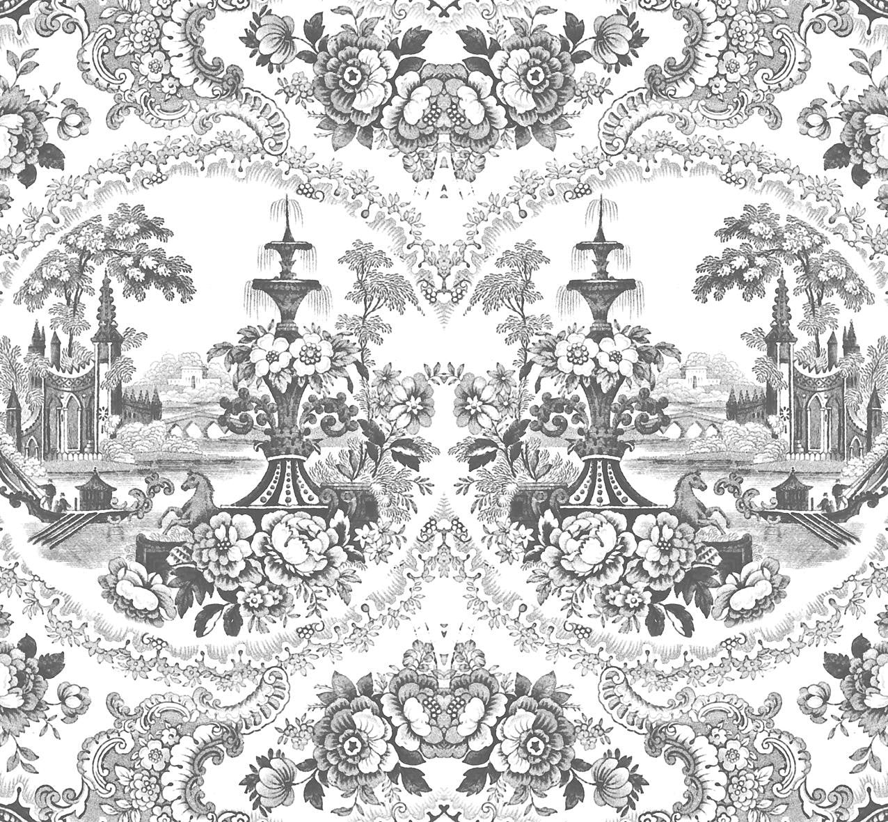 Mineheart Delft Baroque Tapete Schwarz 70cm x 10m Damast