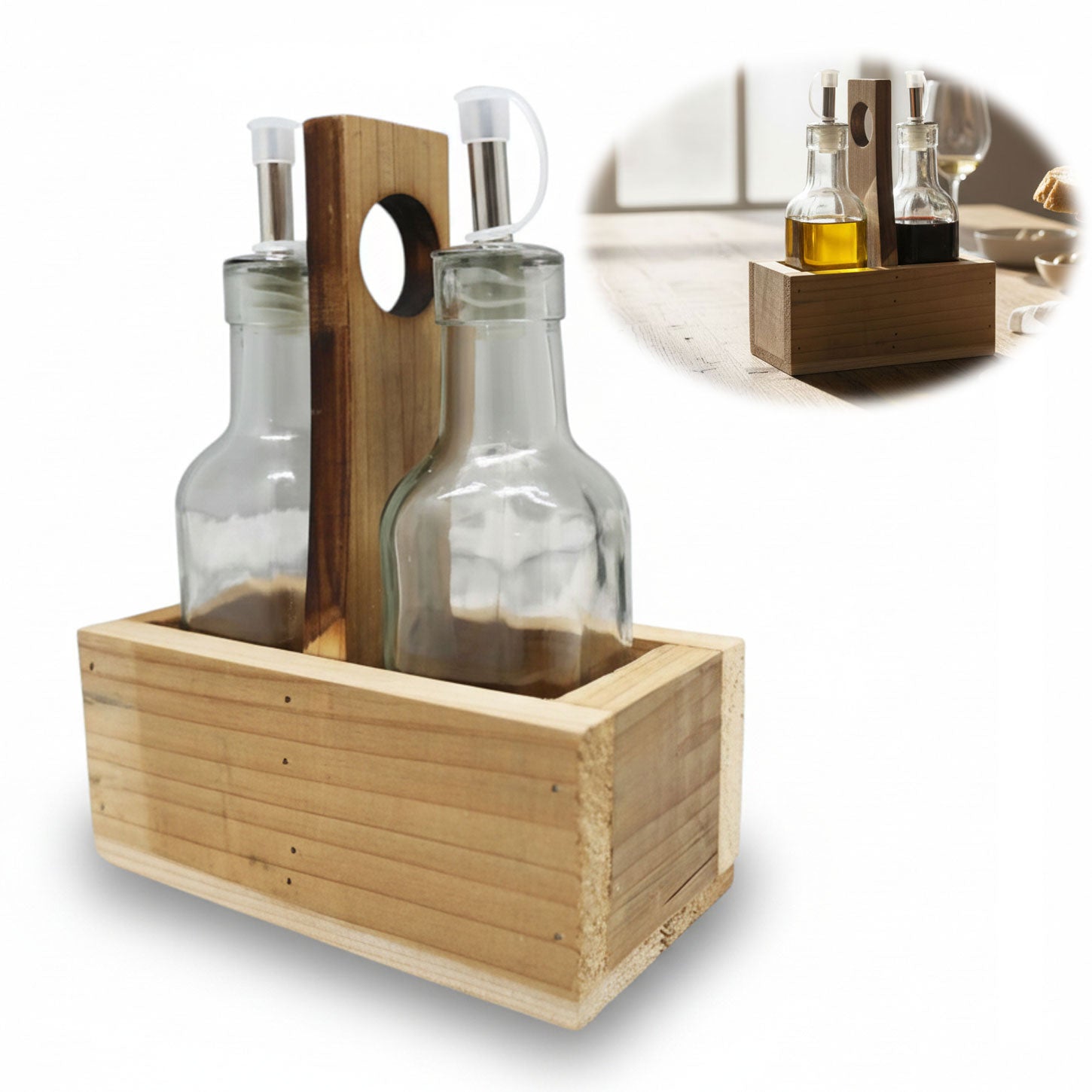 LS-LebenStil Küche & Haushalt Holz Menage Ölspender 2x 200ml
