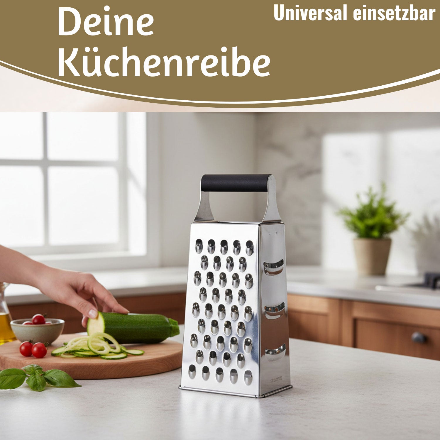 LS-LebenStil Küche Vierkantreibe 24cm Edelstahl 4-in-1 Reibe