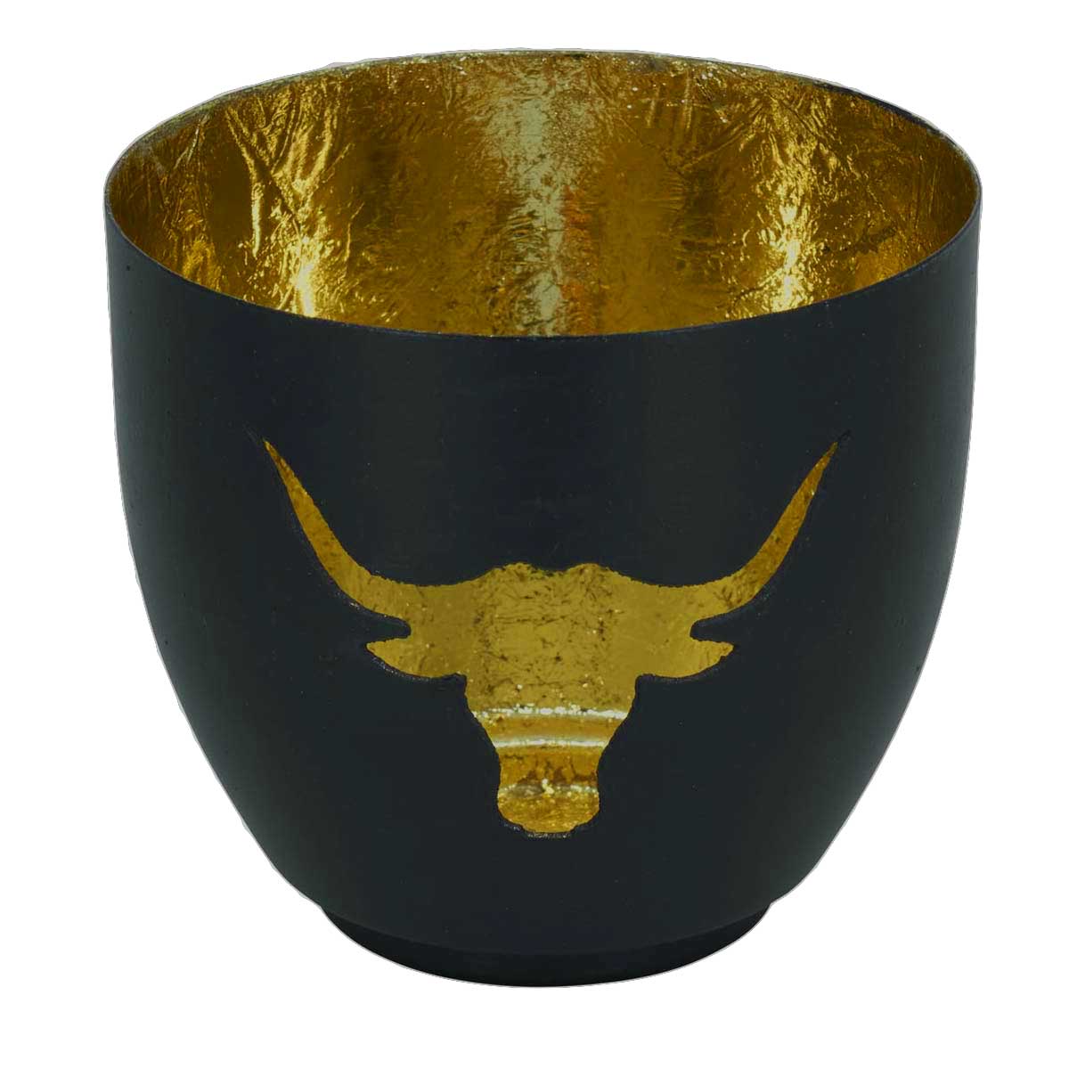 LS-LebenStil Teelichthalter Büffel Metall 9cm schwarz gold