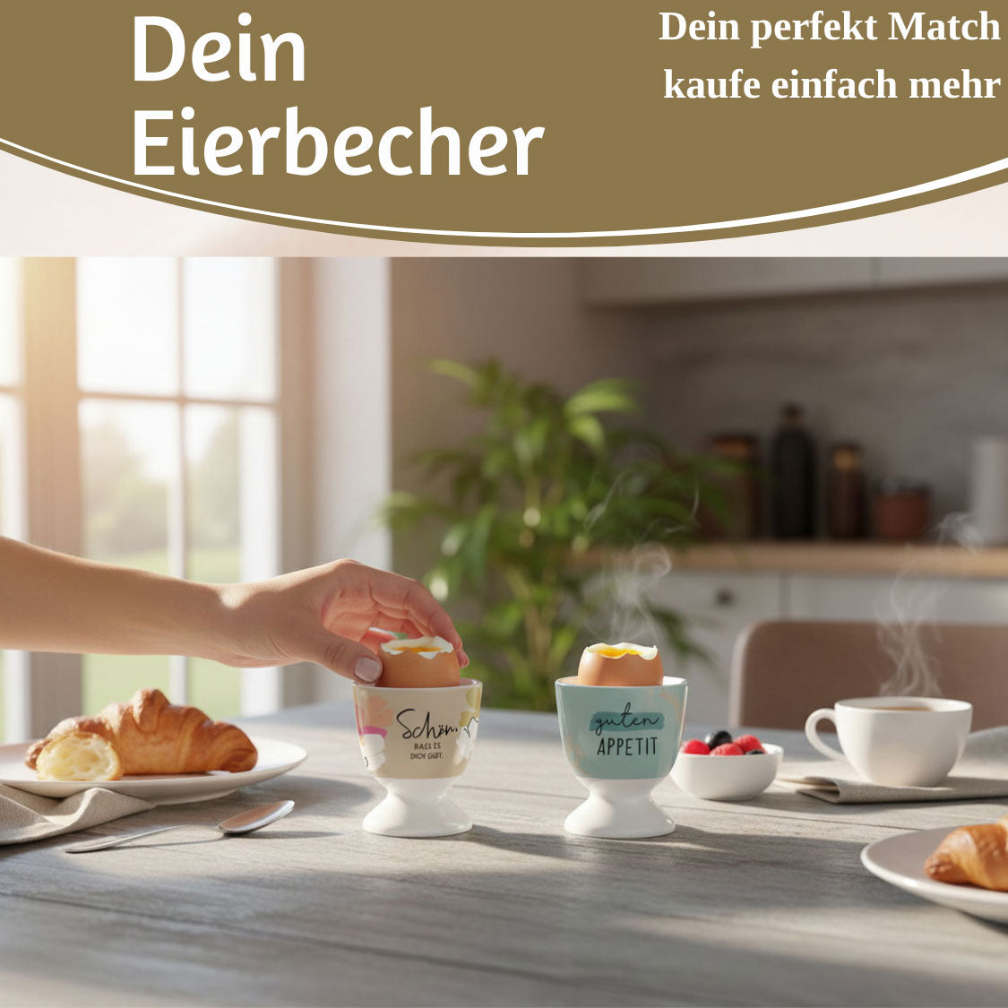 LS-LebenStil Küche & Haushalt Spruch Eierbecher Porzellan Gold 6cm