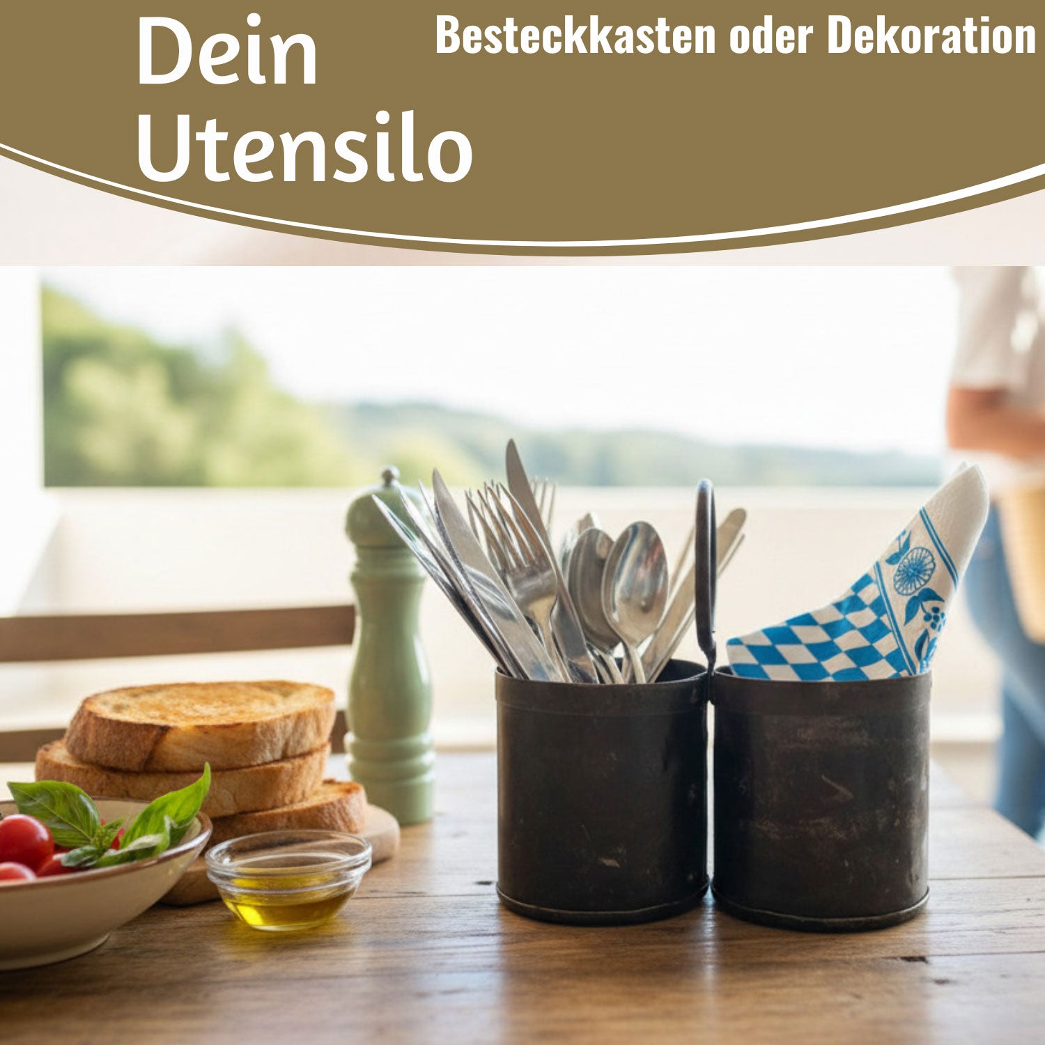 LS-LebenStil Dehli Besteckständer 20cm Rund Eisen 2-fach