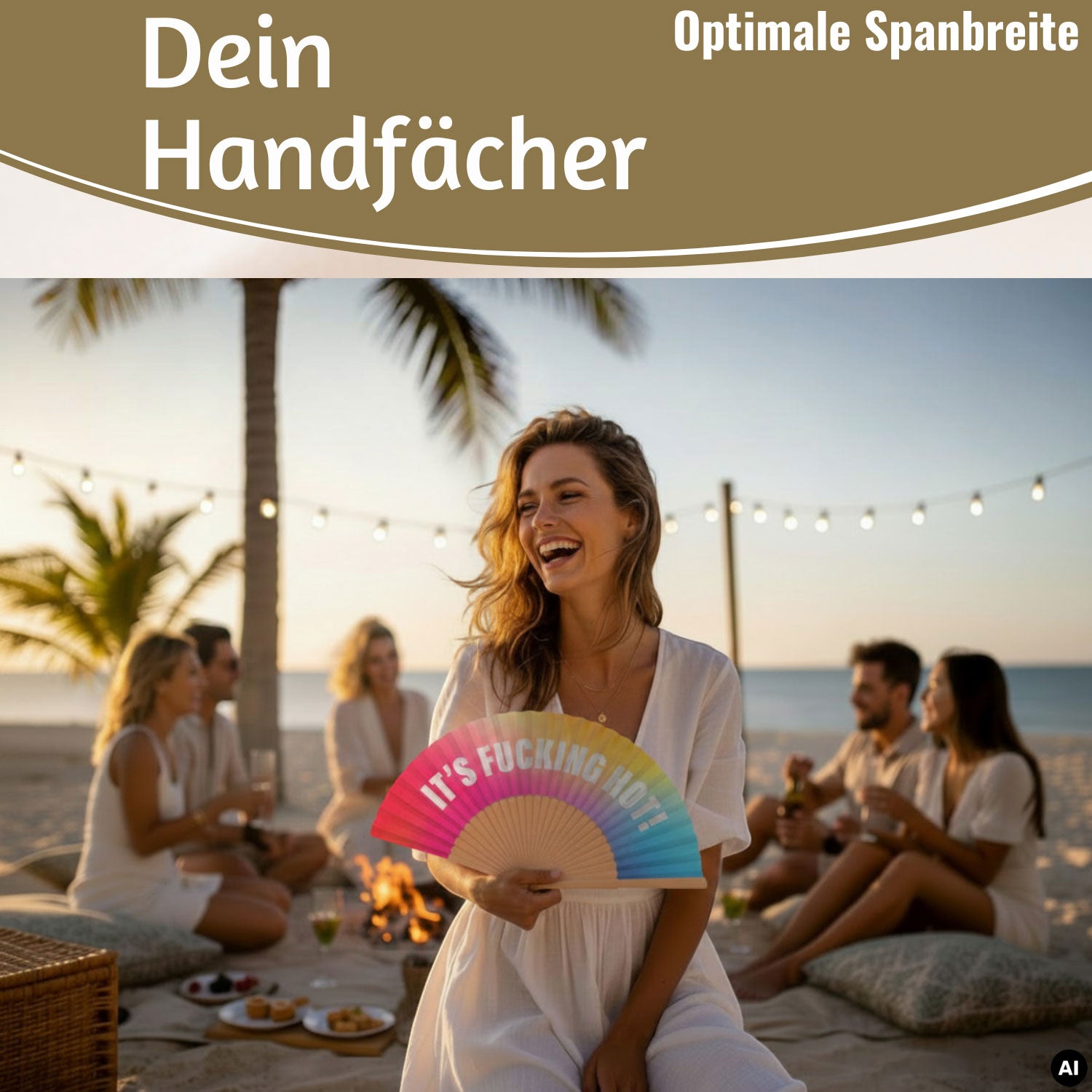 LS-LebenStil Shopper & Taschen Handfächer Holz Stoff bunt faltbar