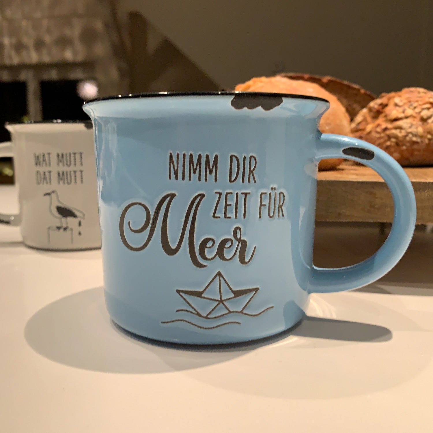 LS-LebenStil Zeit für Meer Kaffeebecher 400ml Keramik Blau