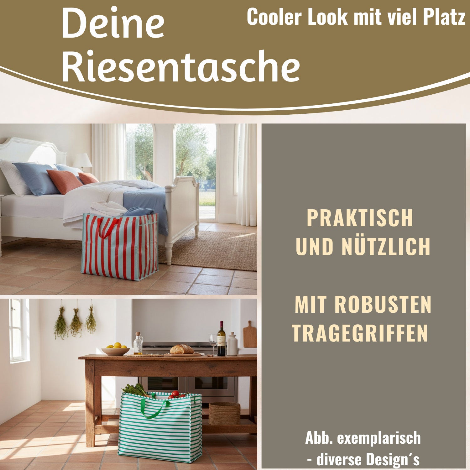 LS-LebenStil Florenz Shopper XXL 55cm Blumen Einkaufstasche