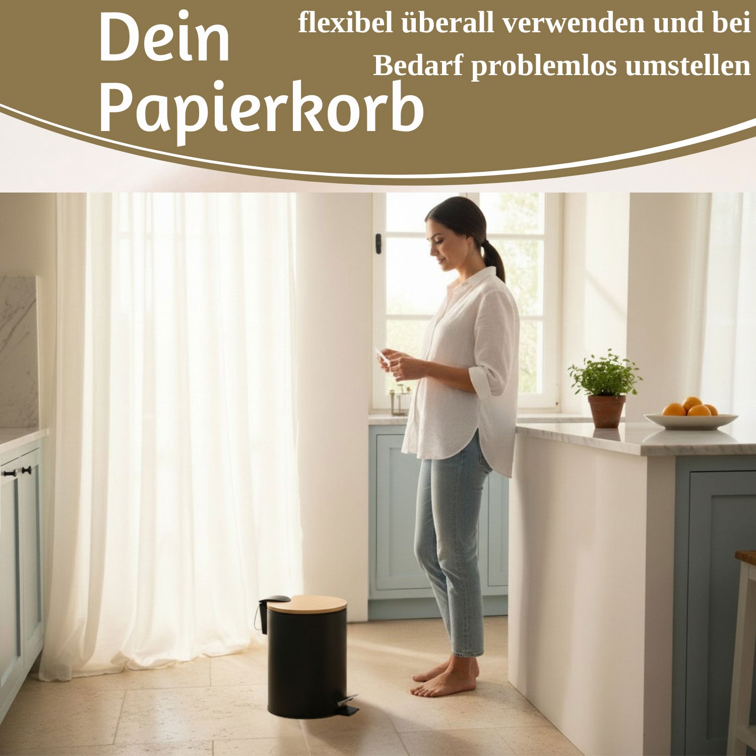 LS-LebenStil Tretmülleimer 3L Schwarz Rund Soft Close 24x17cm