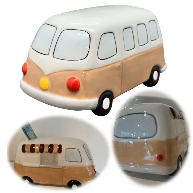 LS-LebenStil Keramik Sparschwein Bus 16cm retro