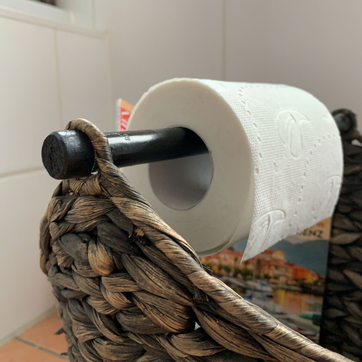 LS-LebenStil Toilettenpapier-Ständer 40cm Rattan Grau Korb