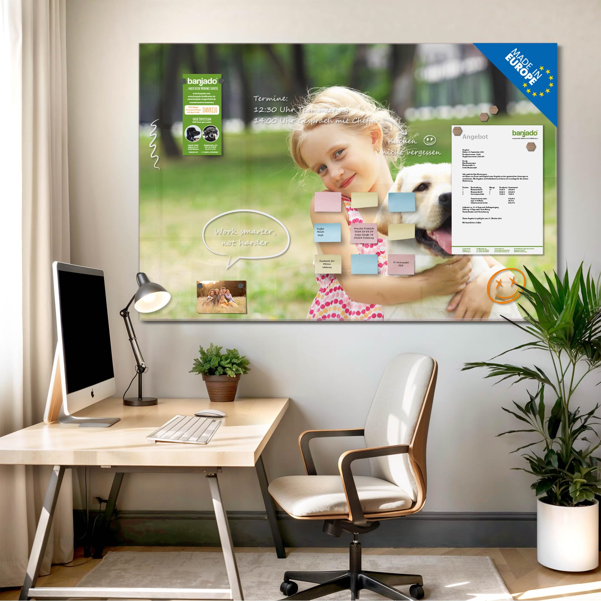 Banjado Magnettafel Glas 60x40 cm Magnetboard beschreibbar