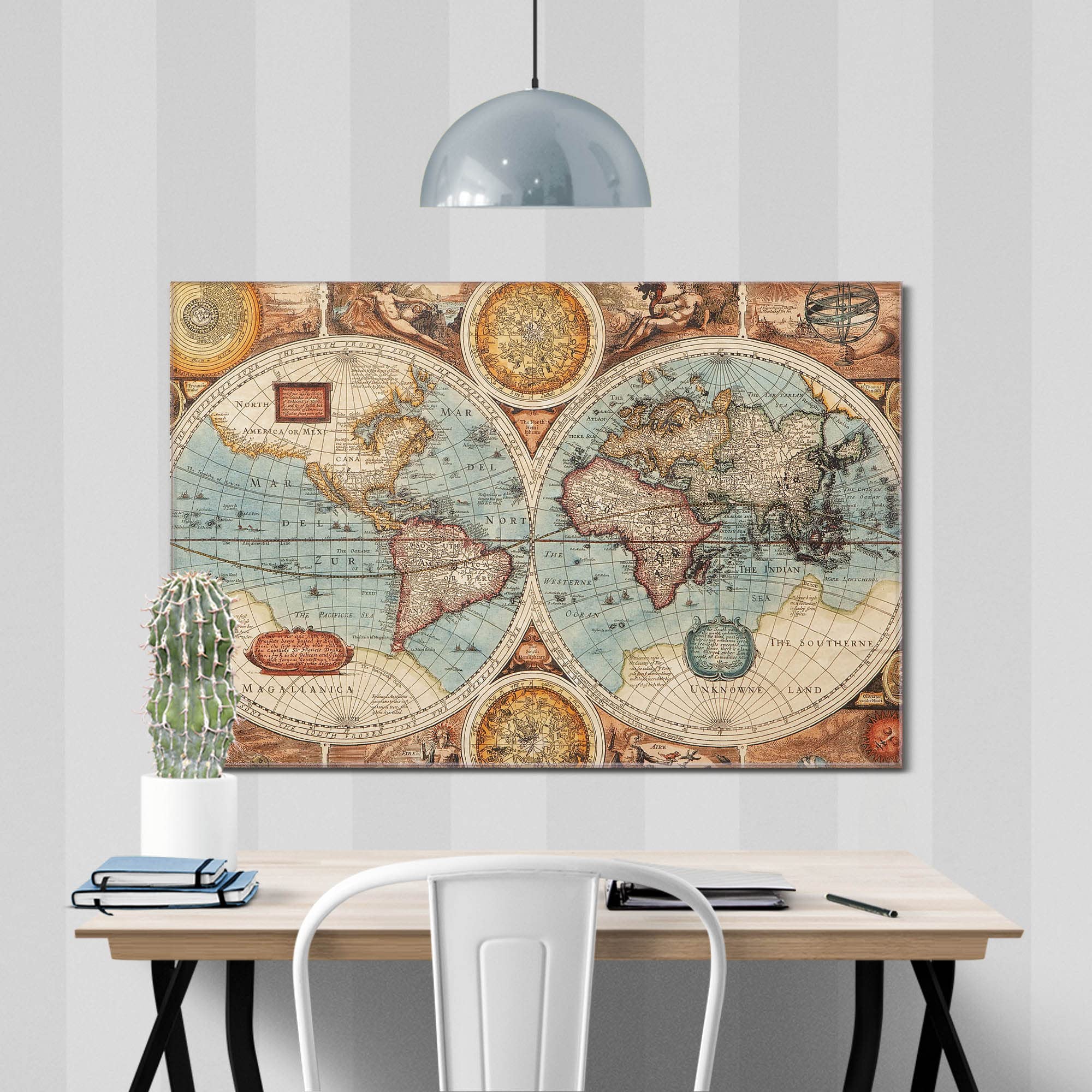 Banjado LED-Bild Historische Weltkarte Glasbild 75x50 cm Wohnzimmer