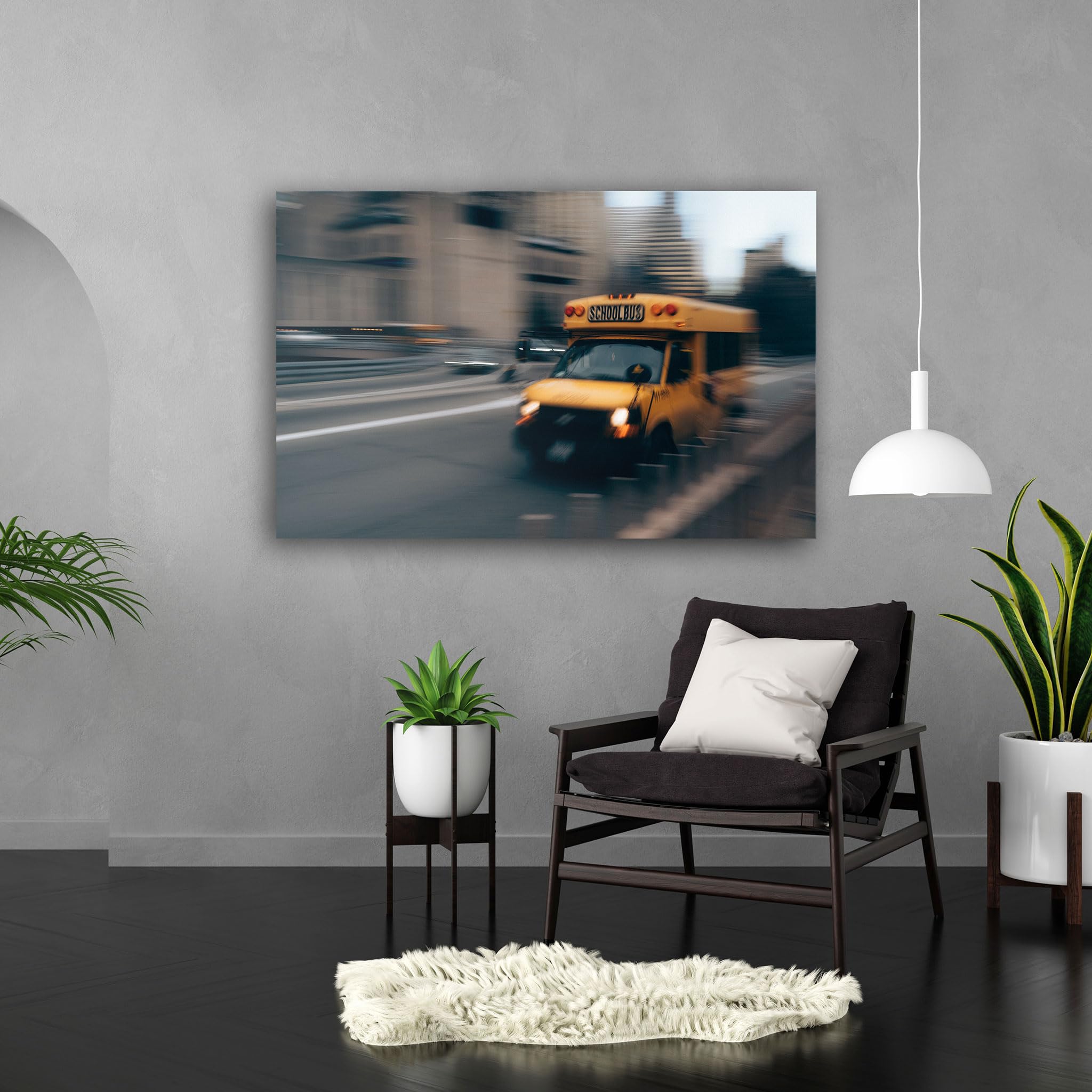 Hustling Sharks Gelber Schulbus in Bewegung Wandbild 30x40