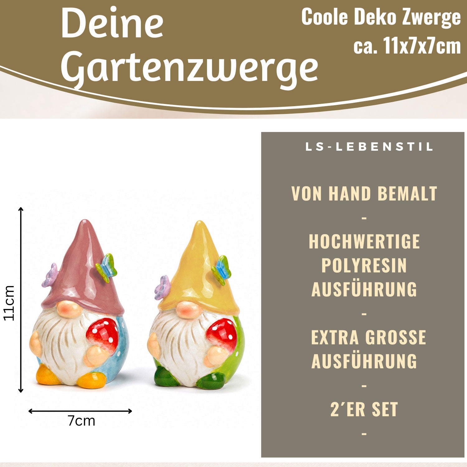 LS-LebenStil Wichtel Deko-Figuren 2er Set 11 cm Garten