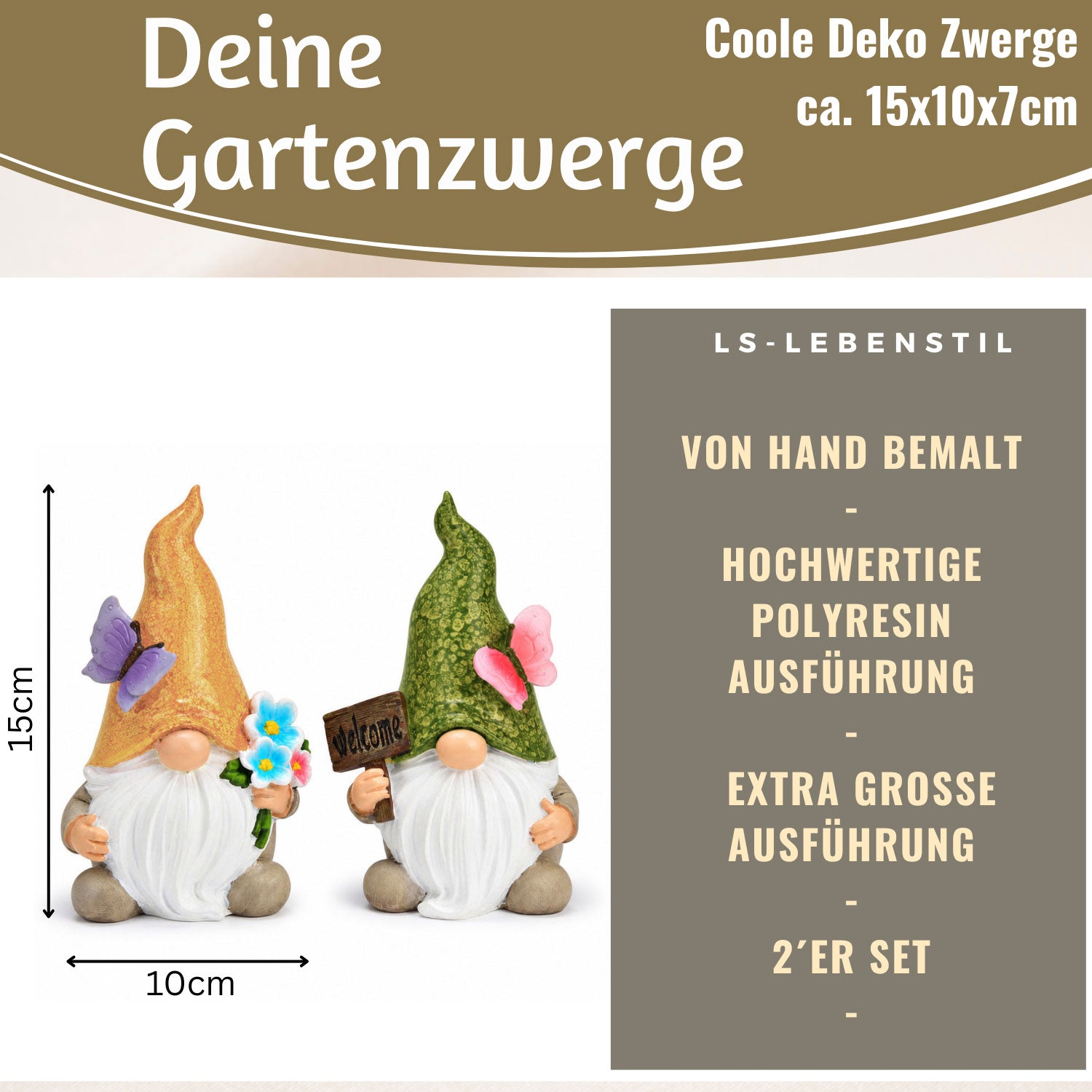 LS-LebenStil Welcome Wichtel 2er-Set 15 cm Polyresin Sommer