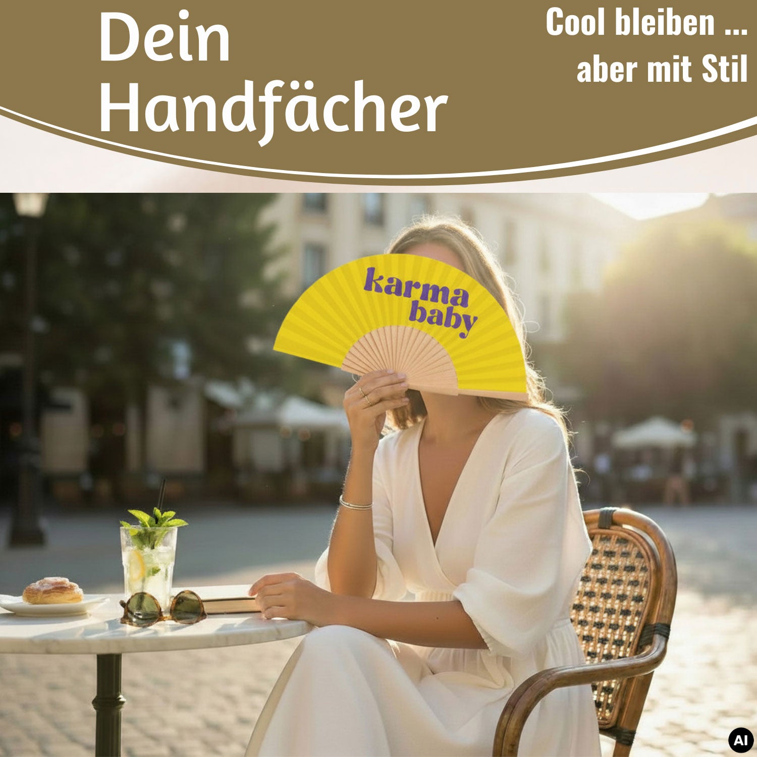 LS-LebenStil Shopper & Taschen Handfächer Karma Baby Fächer Gelb faltbar