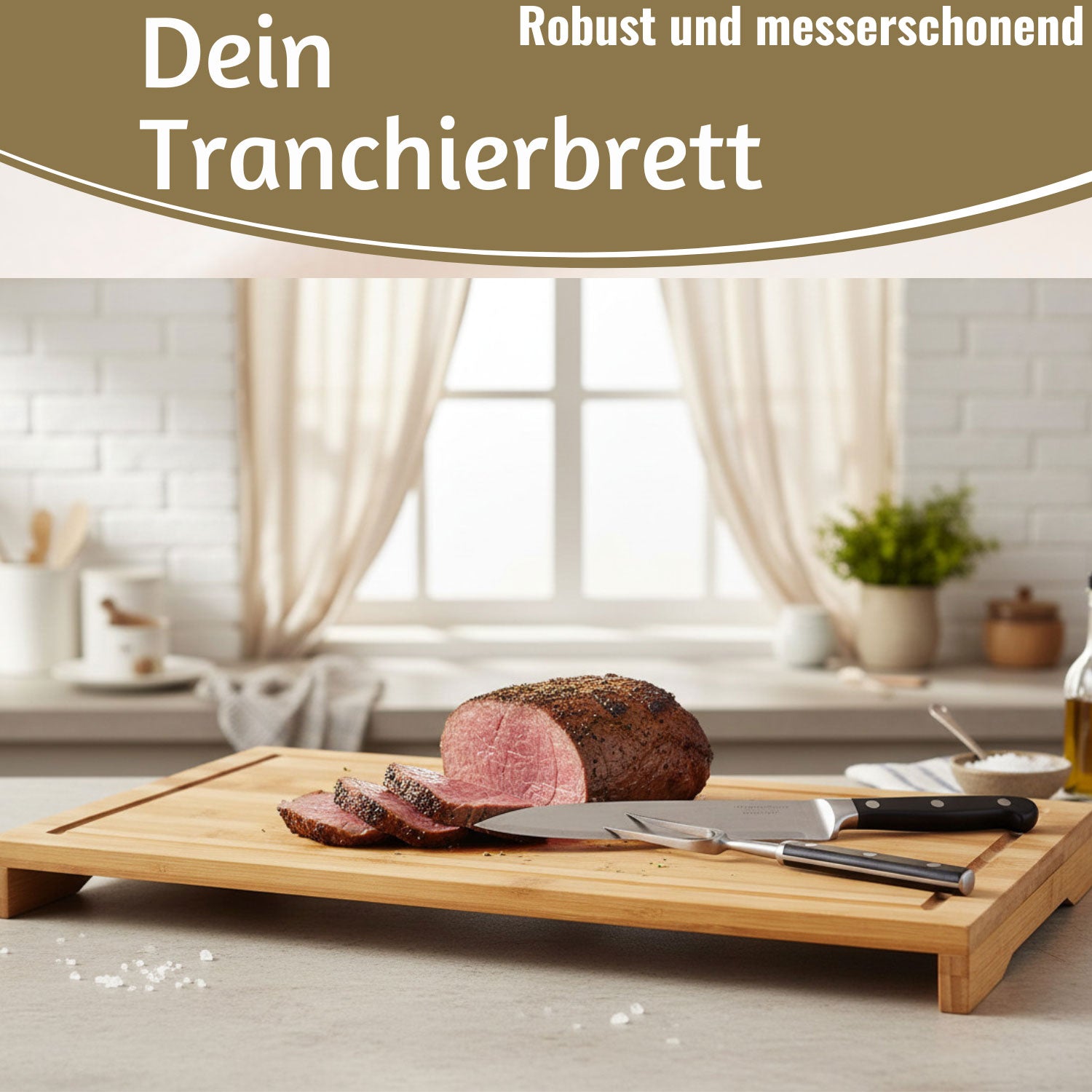 LS-LebenStil Küche & Haushalt Schneidebrett Bambus 54x28cm Saftrille