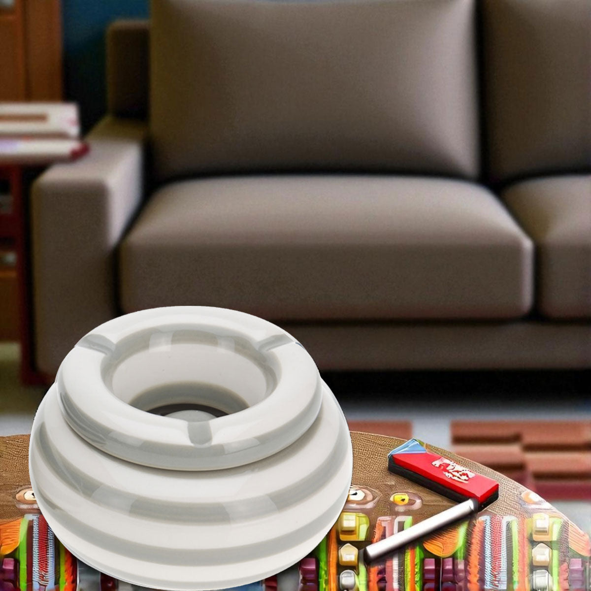 LS-LebenStil Sturmaschenbecher Beige Keramik 11cm mit Deckel