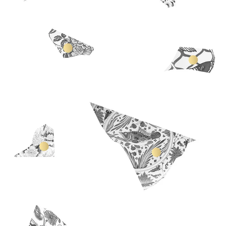 Mineheart Wallpaper Plate Fragment Tapete Weiß Grau