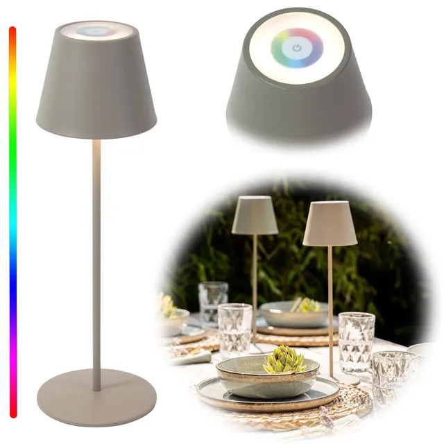 LS-LebenStil Ribe LED Tischlampe Taupe 38cm RGB Akku