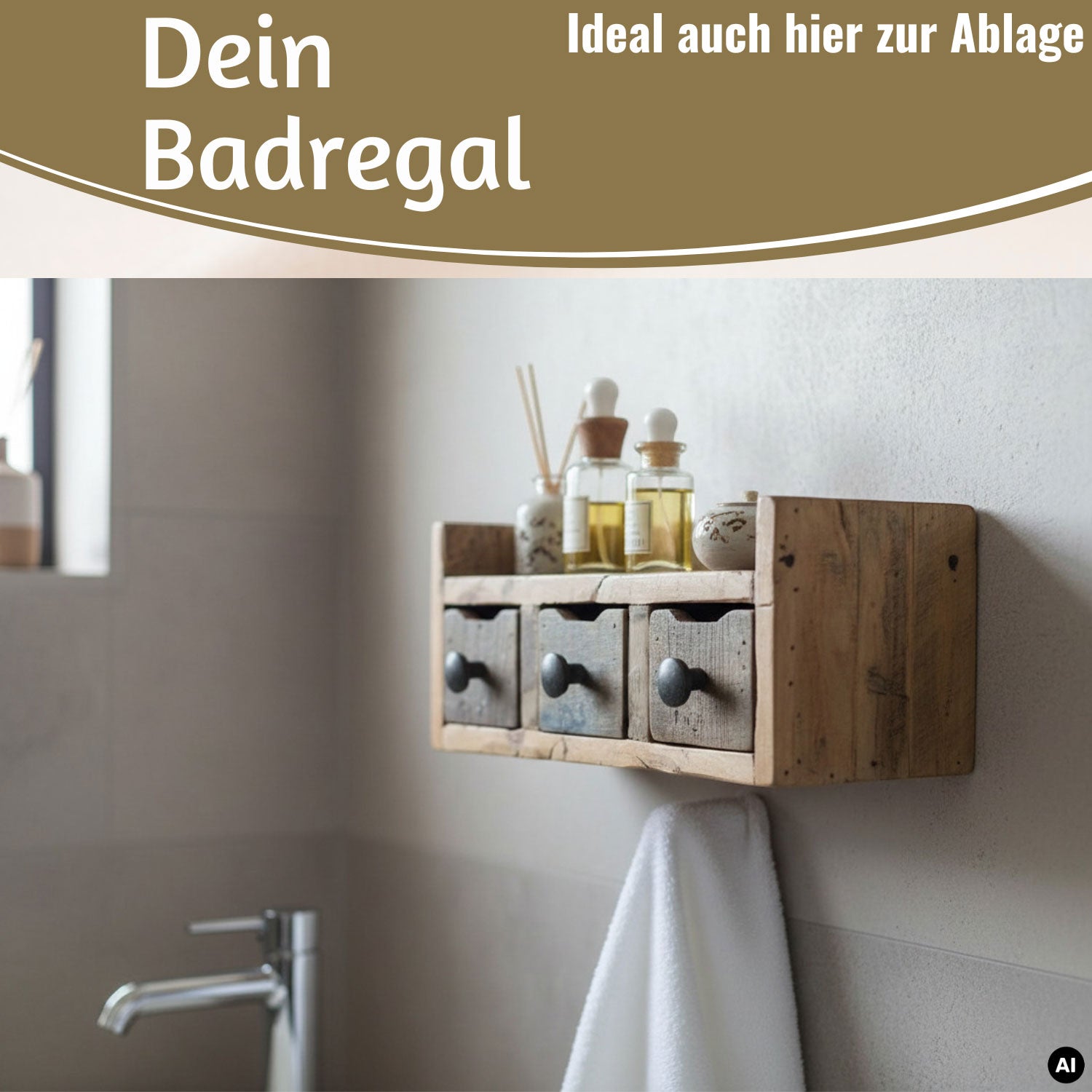 LS-LebenStil Küche & Haushalt Hängeregal Dehli 30cm 3 Schubladen