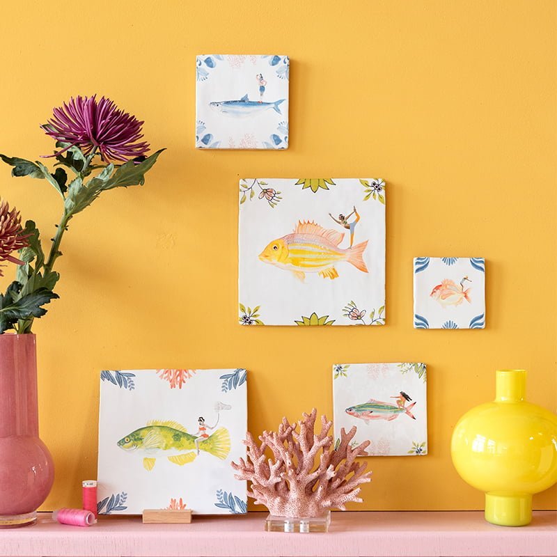 Storytiles Delft Blue Een dappere duik Wandfliese Sprung-Motiv