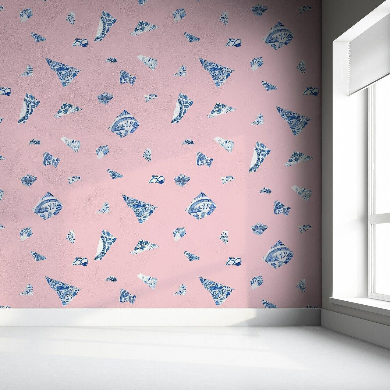 Mineheart Plate Fragment Tapete rosa blau 10 m Rolle