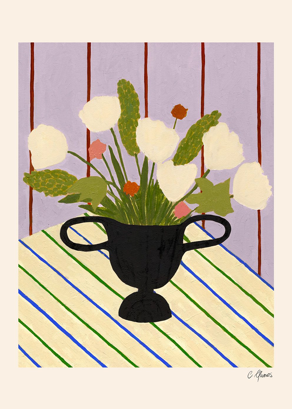 The Poster Club Flowers on Striped Cloth Kunstdruck A4