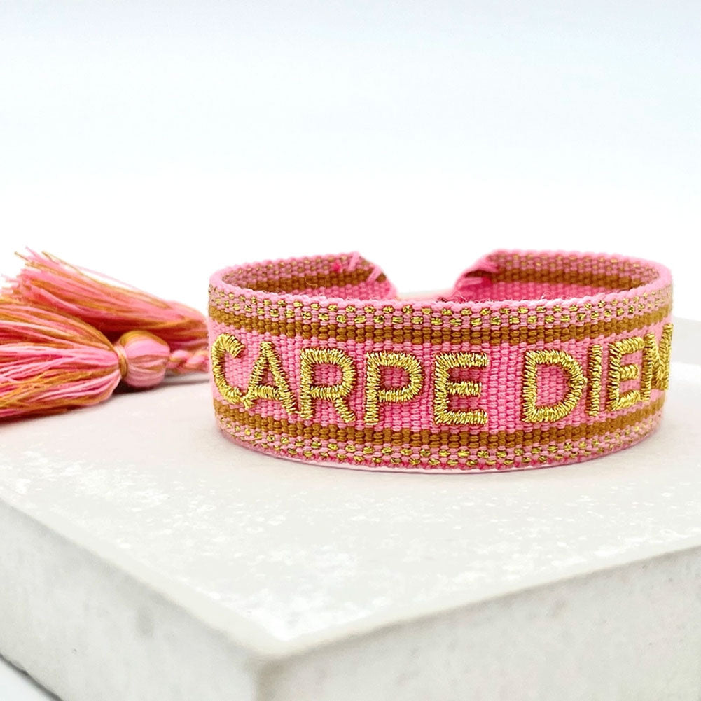 LS-LebenStil Canvas Armband Carpe Diem roségold Quasten