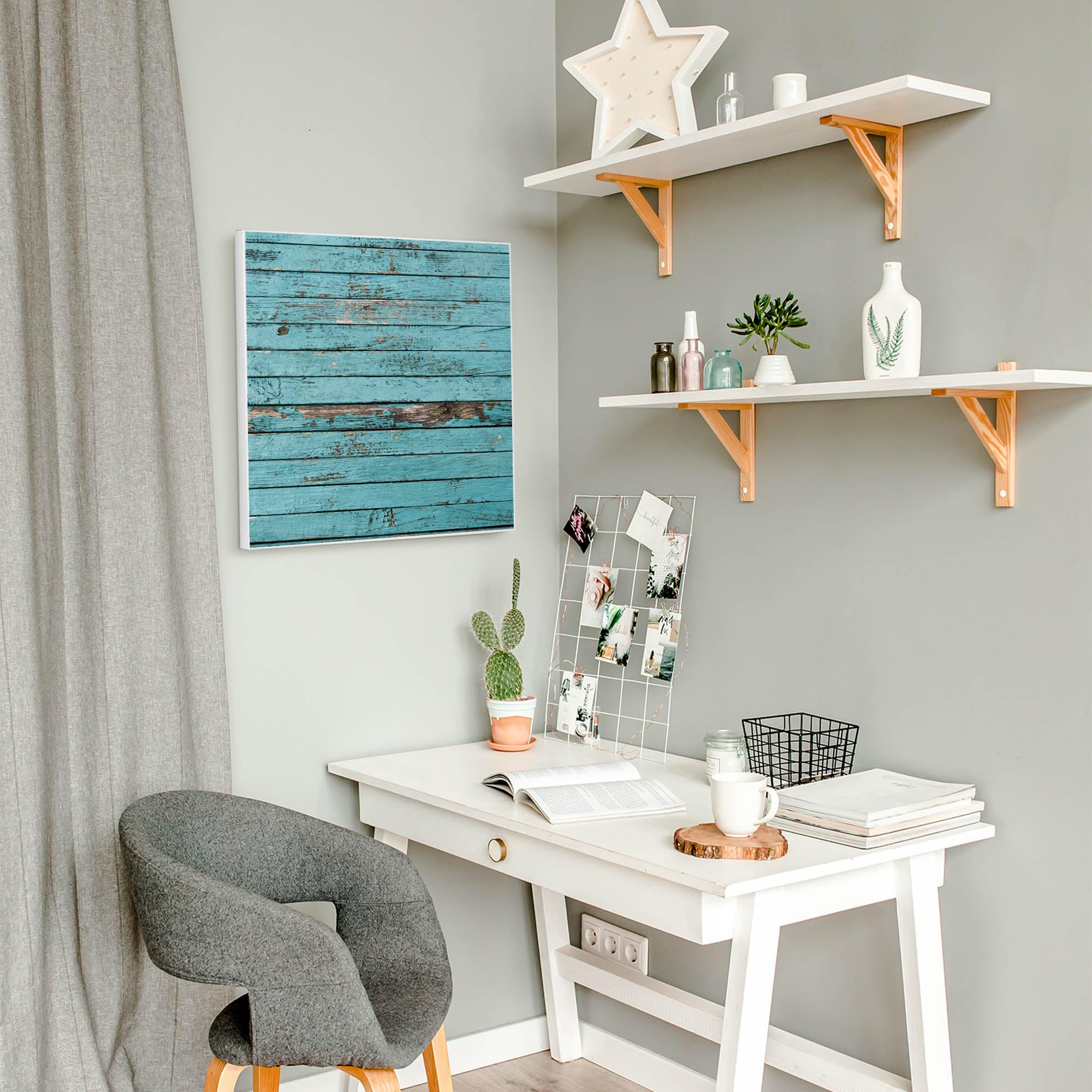 Banjado Magnettafel Blaue Holzlatten Pinnwand 50x50 cm