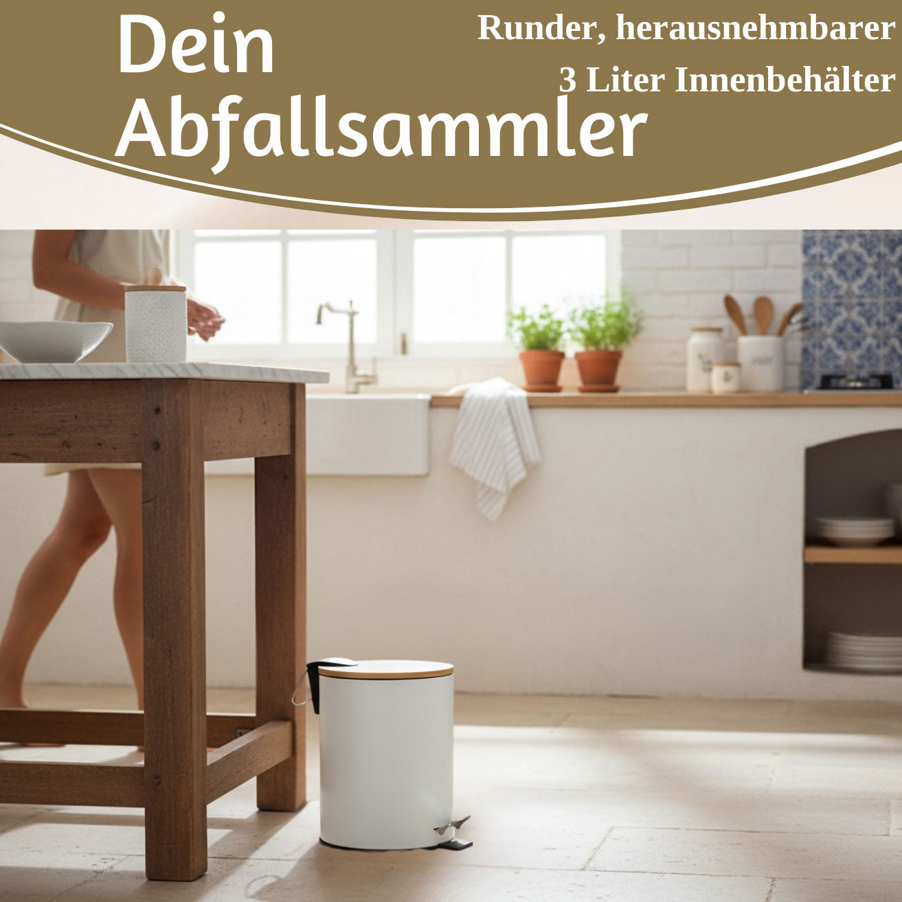 LS-LebenStil Tretmülleimer 3L Weiss Rund Soft Close